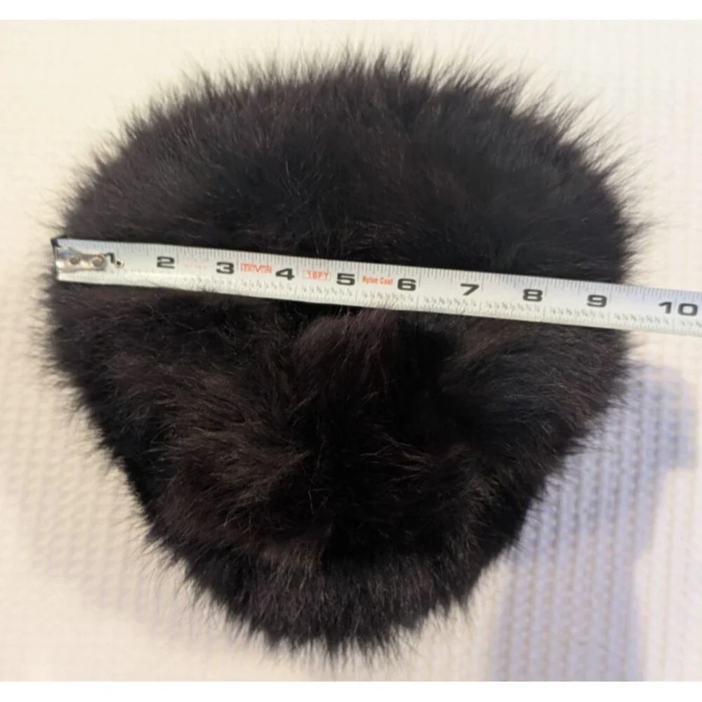 Vintage Black Faux Fur Hand Warmer Muff – Wrist Leash, Satin Lining, Pocket – 11